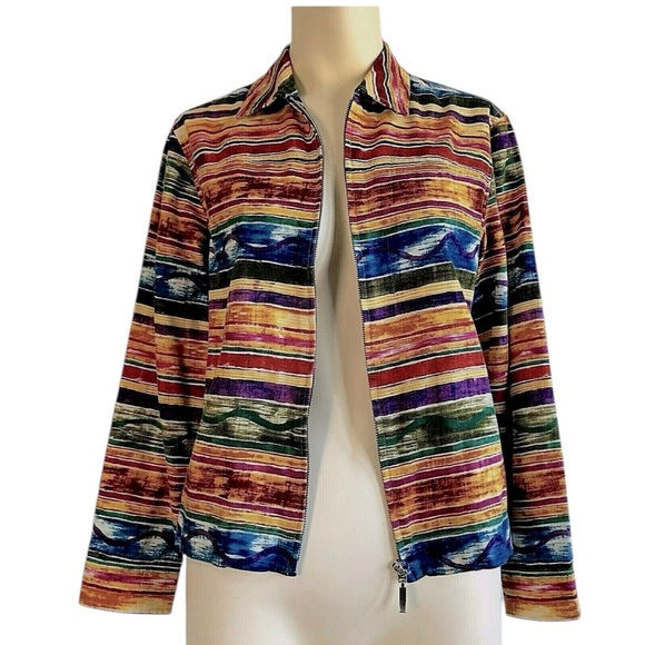 Coldwater Creek Multicolor Striped Cotton Jacket Boho Abstract Size 2X NWOT - Picture 4 of 15